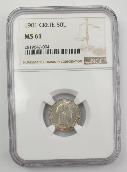 Greece - 50 Lepta 1901 (MS 61), Crete, Silver
